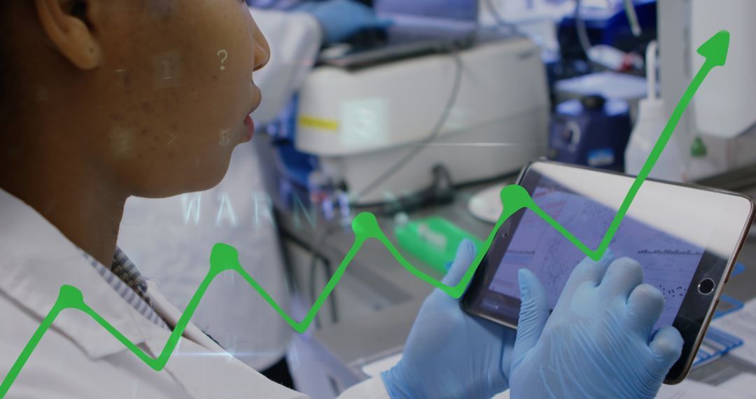 Analyzing Financial Data on Tablet in Lab with Growing Graph Overlay