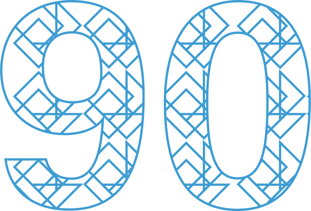 Blue Patterned Number 90 on Transparent Background for Celebrations