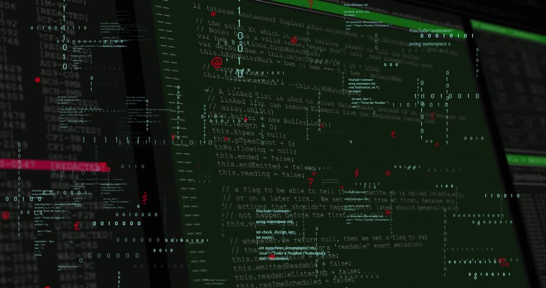 Digital Code Stream on Abstract Monitor Background