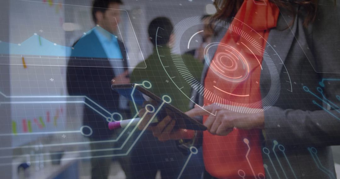 Business Woman Using Tablet with Futuristic Technology Interface