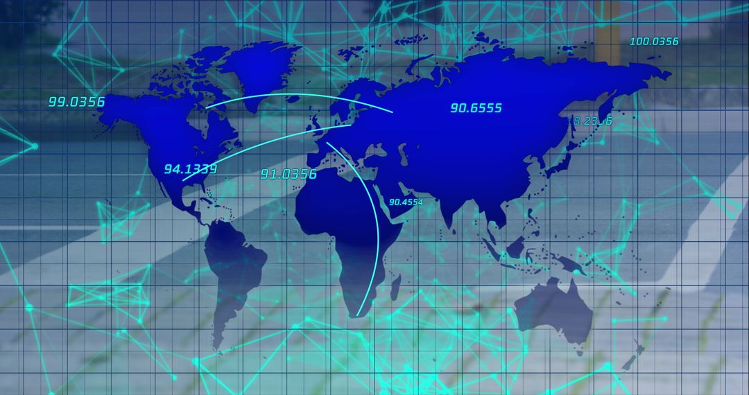 Digital World Map with Global Connection Points