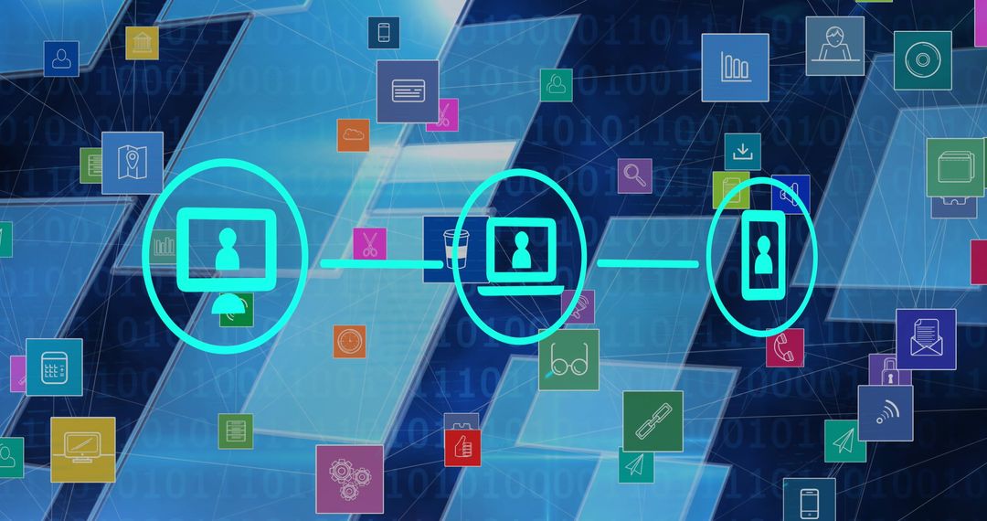 Digital Network Connections Illustrated with Global Interface Icons