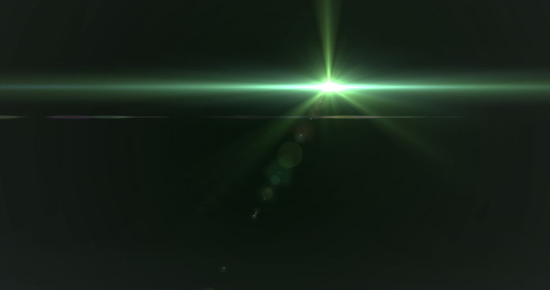 Green Light Beam on Black Background with Lens Flare