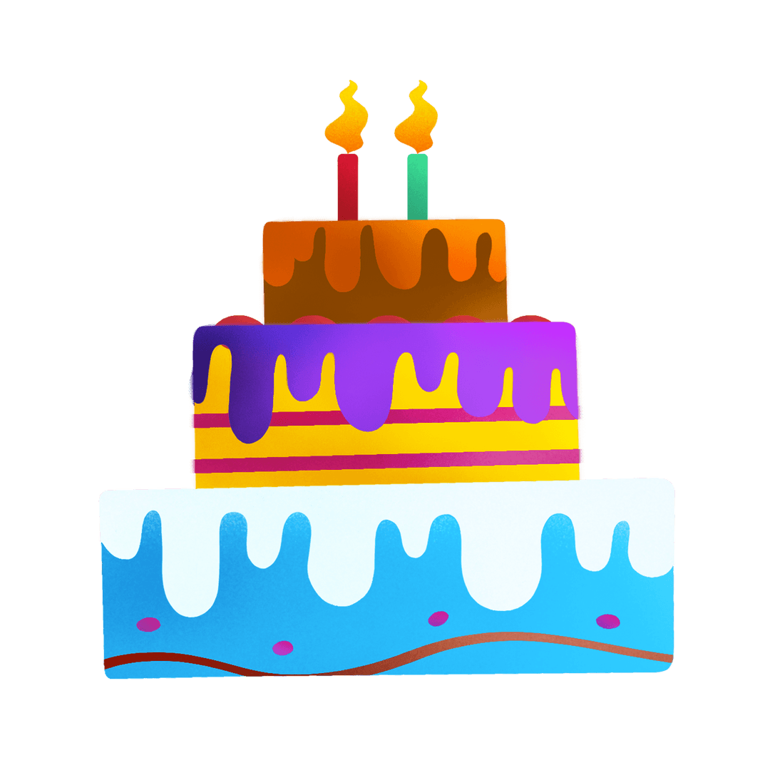 Colorful Three-Tiered Cake With Lit Candles on Transparent Background