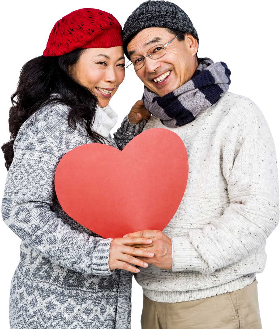 Happy Couple Holding a Heart Balloon Wearing Winter Clothes on Transparent Background - Download Free Stock Images Pikwizard.com