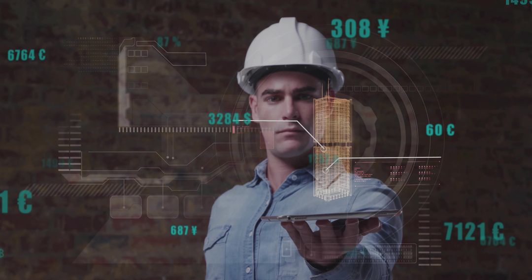 Engineer Displaying Building Hologram with Augmented Reality