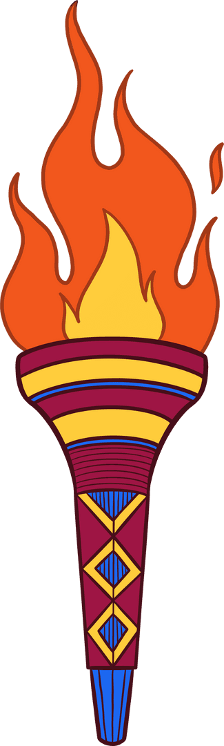 Cartoon Torch with Vibrant Flames on Transparent Background