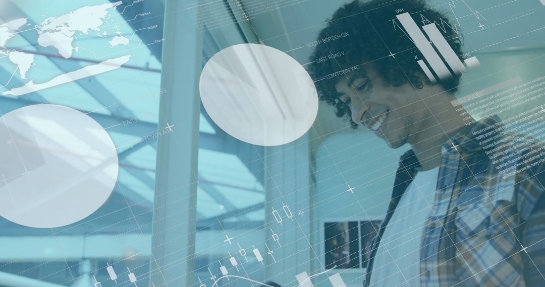 Man Using Smartphone Mapping Global Trends in Office Environment