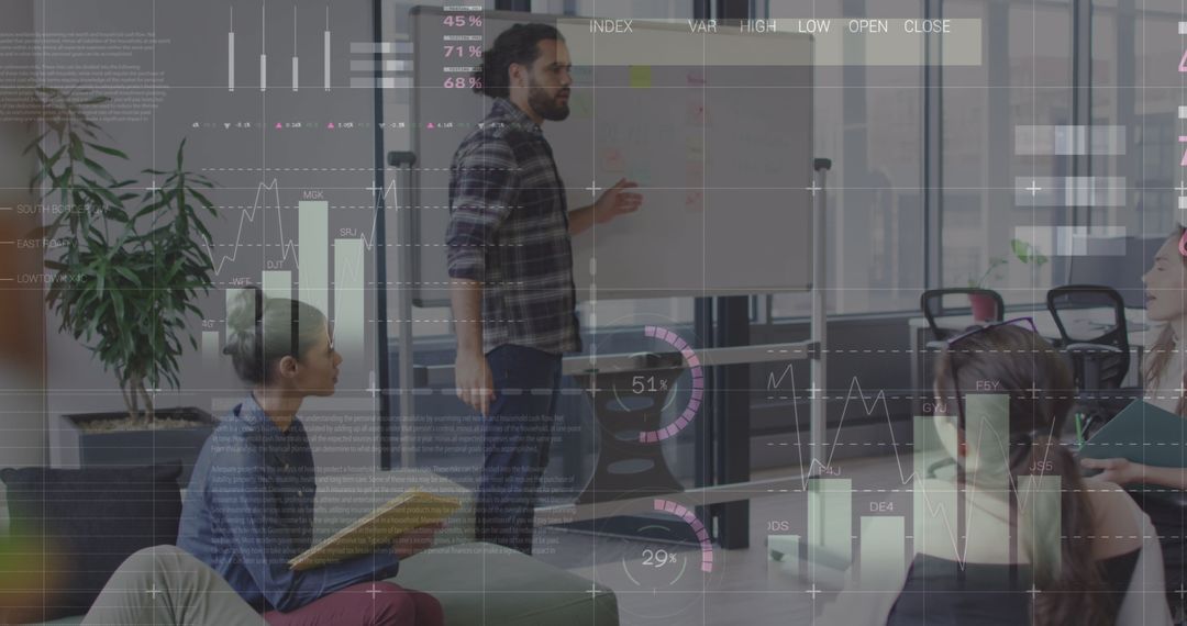 Team Analyzing Financial Data with Futuristic Digital Interface