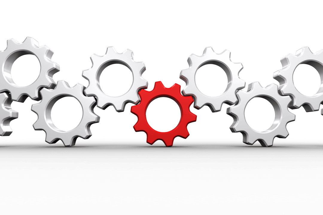 Digital Illustration of Red and Silver Cogs on Transparent Background