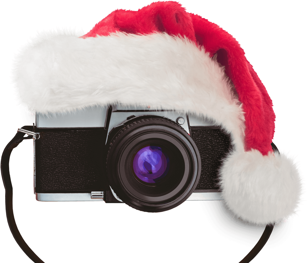 Retro Camera with Santa Hat on Transparent Background