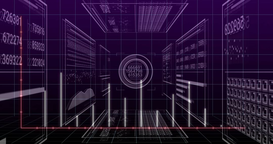 Futuristic Digital Analytics Command Center with Purple Hues