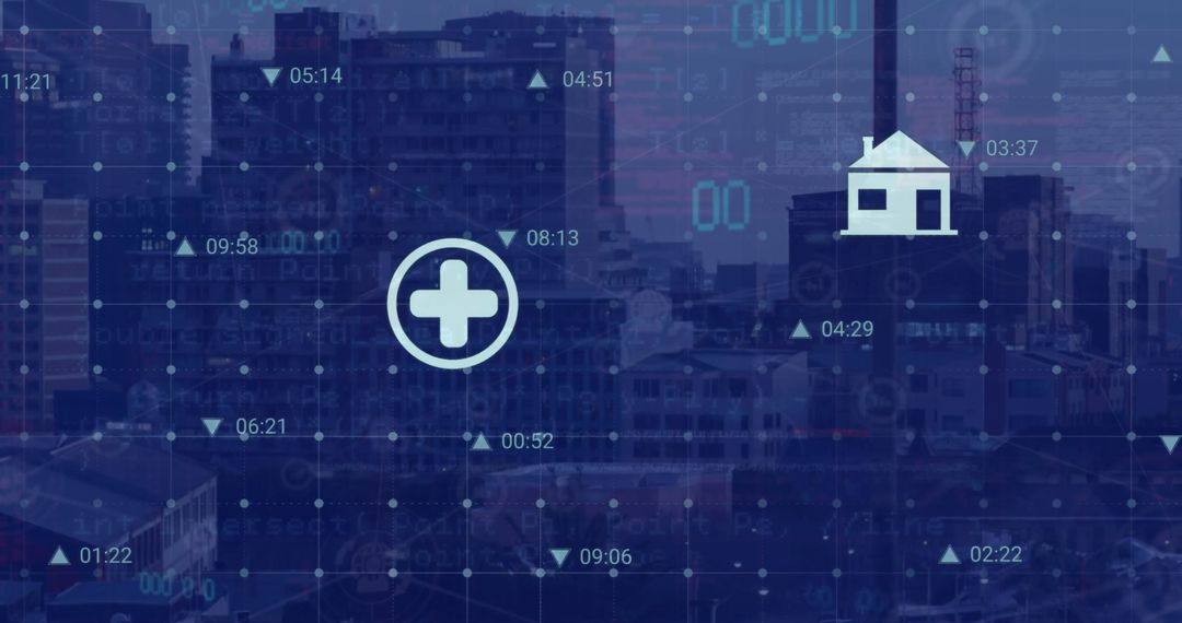 Digital Data Processing Over Cityscape With Eco Icons