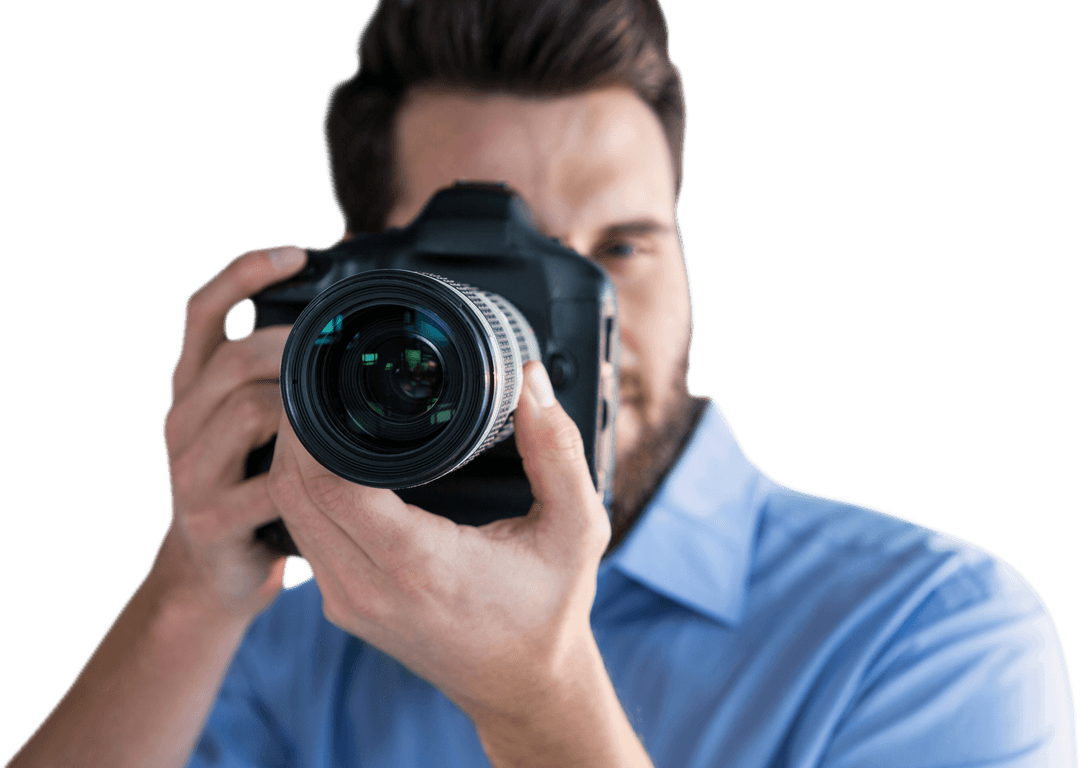 Male Photographer Capturing Moment with Transparent Background