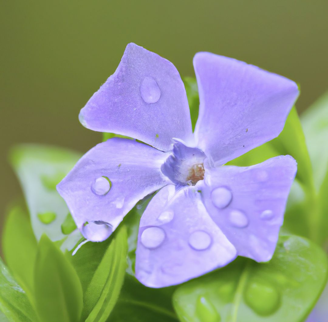 Close up of purple periwinkle over leaves created using generative ai technology - Free Images, Stock Photos and Pictures on Pikwizard.com