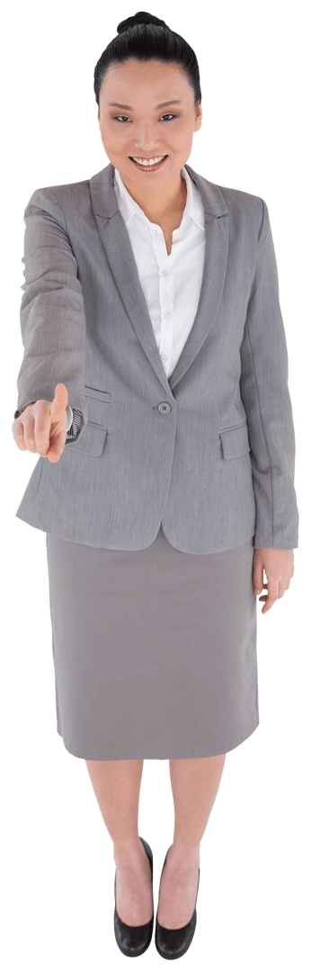 Transparent Background of Smiling Asian Businesswoman Pointing