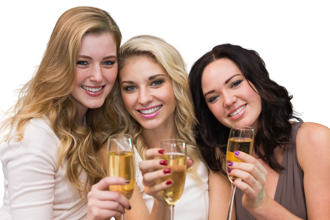 Happy Caucasian Female Friends Drinking Champagne on Transparent Background - Download Free Stock Images Pikwizard.com