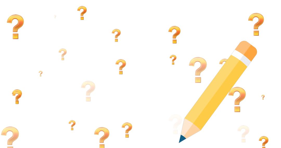 Pencil Icon with Question Marks on White Background
