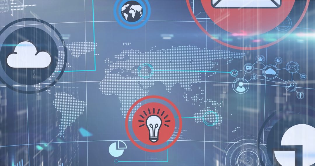 Digital Global Interface with Cloud and Data Icons