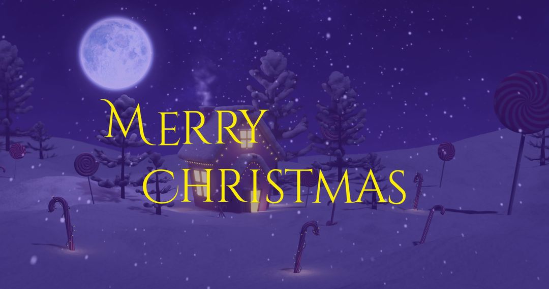Magical Merry Christmas Text over Moonlit Winter Landscape