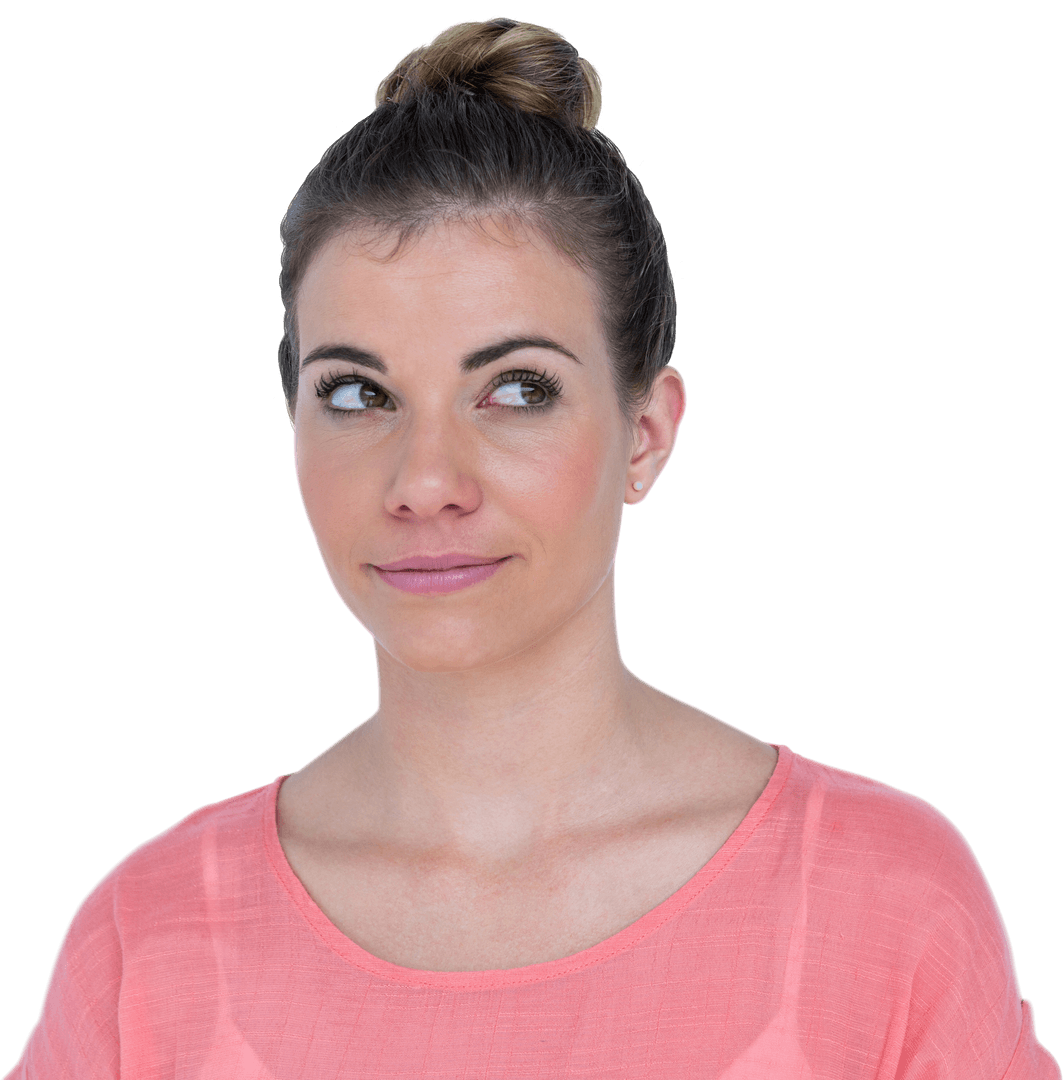 Thoughtful Woman Looking Sideways with Transparent Background