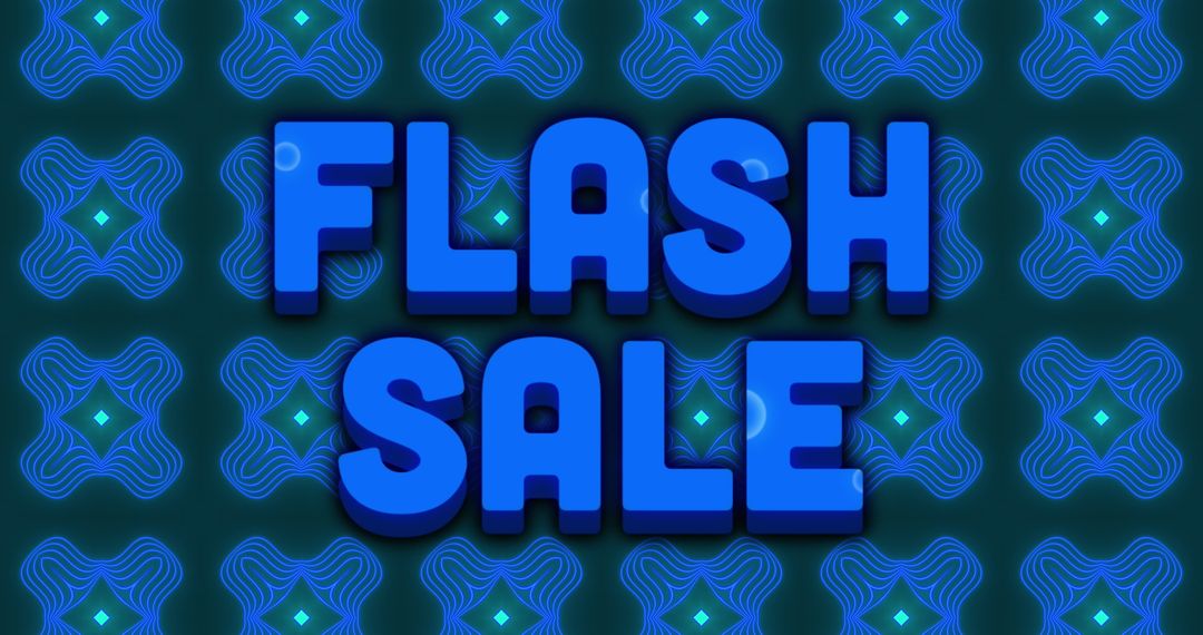 Flash Sale Digital Advertisement with Blue Text and Patterned Background