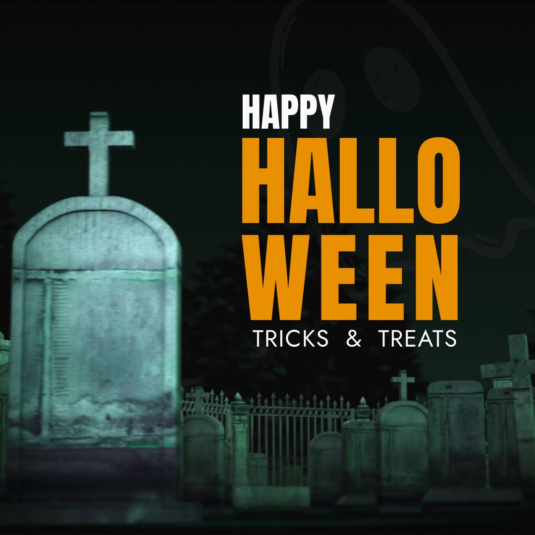 Spooky Halloween Greeting in Creepy Cemetery