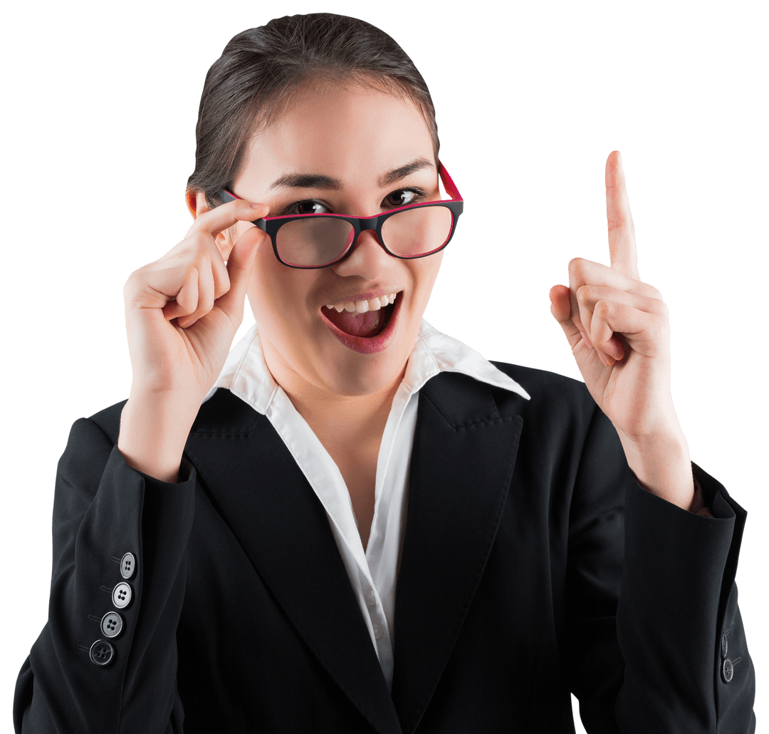 Confident Businesswoman Illustrating Innovative Idea concept with Transparent Background