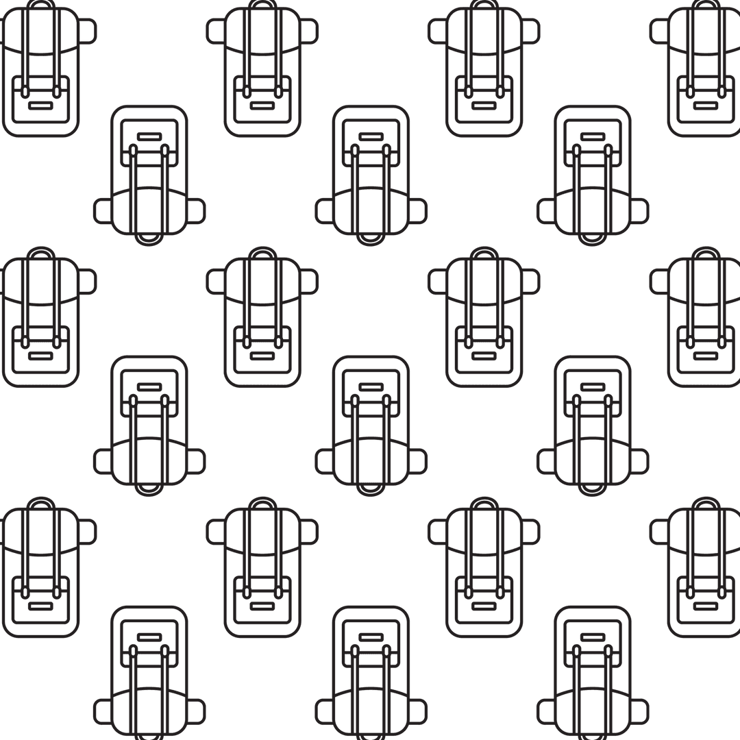Seamless Outline Travel Backpack Pattern on Transparent Background