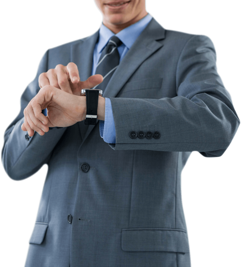 Businessman Checked Smartwatch in Transparent Formal Suit