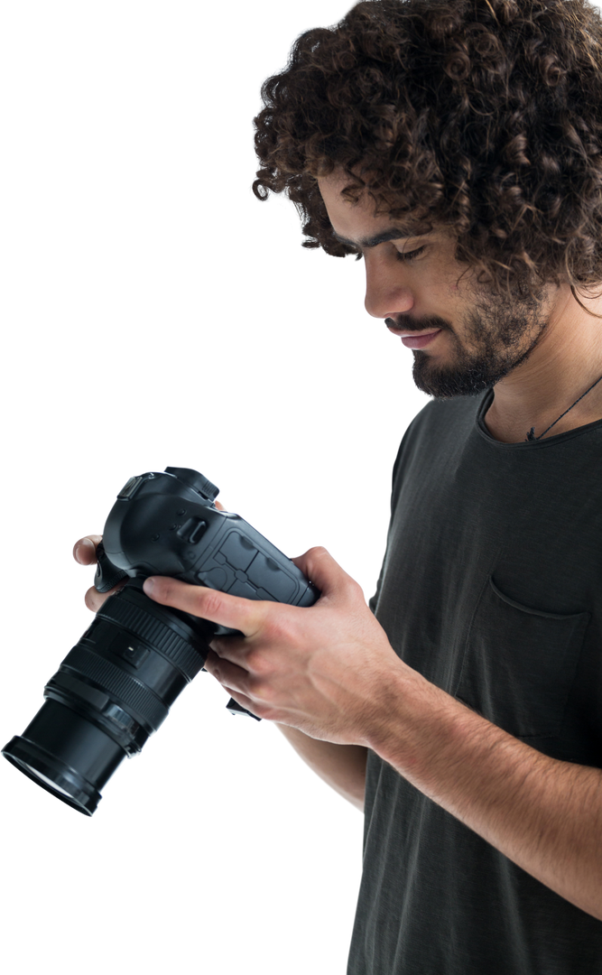 Young Male Photographer Holding Digital Camera Transparent Background - Download Free Stock Images Pikwizard.com