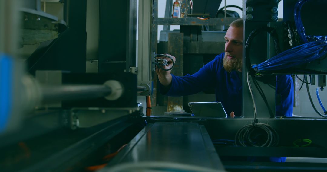 Engineer Working on Industrial Machine with Tablet in Hand - Free Images, Stock Photos and Pictures on Pikwizard.com