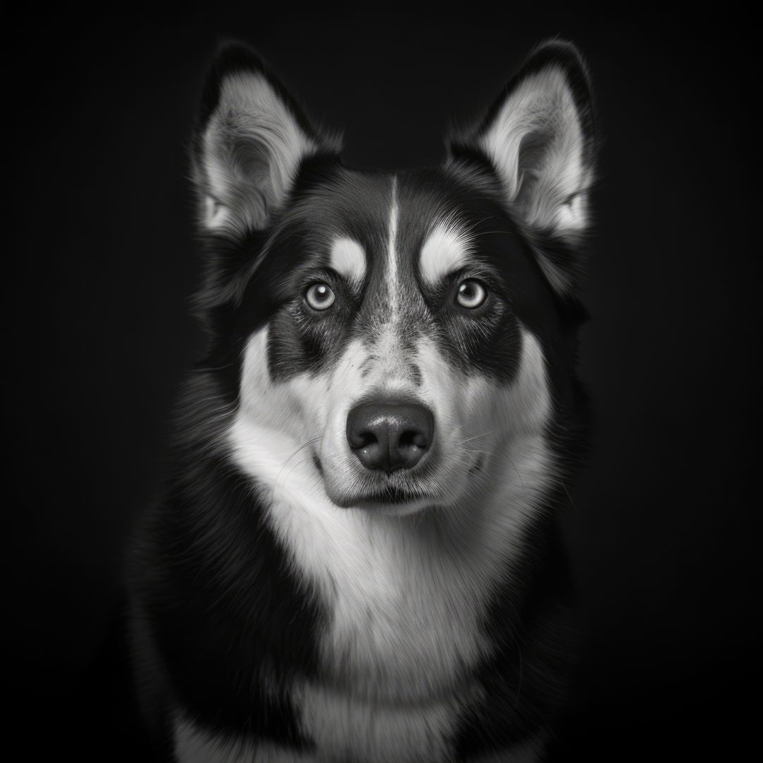Black and White Portrait of Siberian Husky Dog with Intense Gaze - Free Images, Stock Photos and Pictures on Pikwizard.com