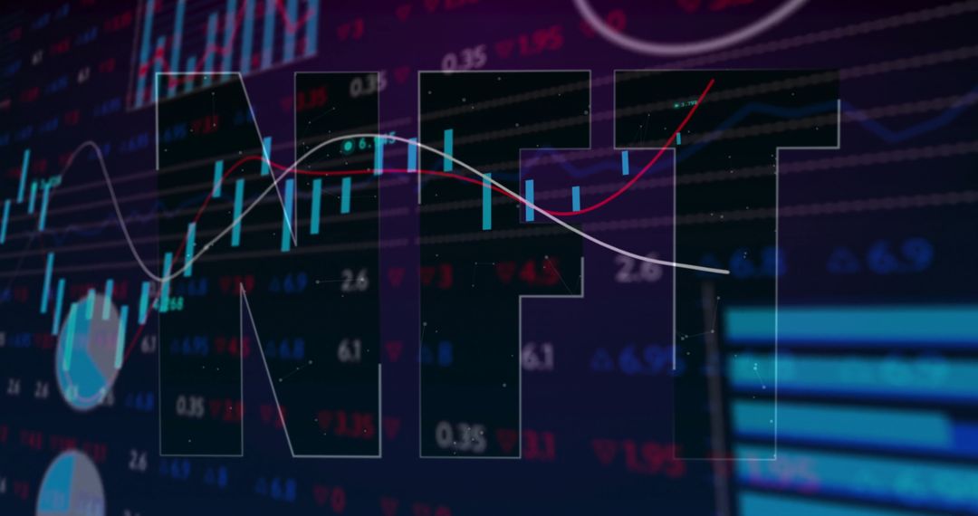 NFT Letters Overlaying Trading Chart with Data Analytics
