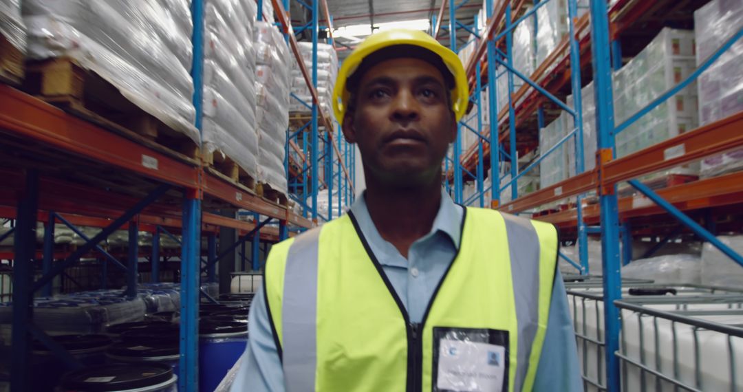 Confident warehouse worker inspecting stock in distribution center - Free Images, Stock Photos and Pictures on Pikwizard.com