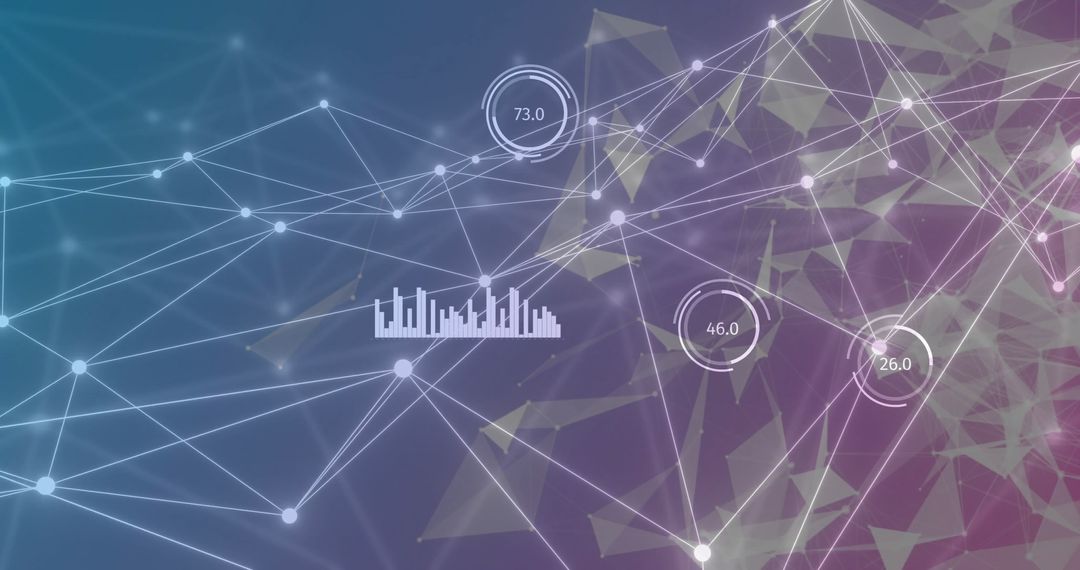 Abstract Network Connections Over Digital Data Visualization on Purple Background