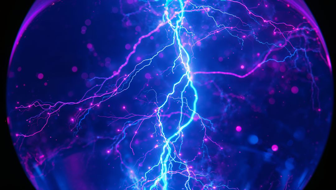 Vibrant Electric Plasma Globe with Blue and Magenta Lightning