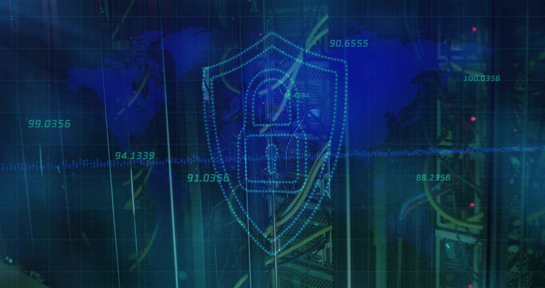Holographic Security Shield Representing Cybersecurity in Data Center