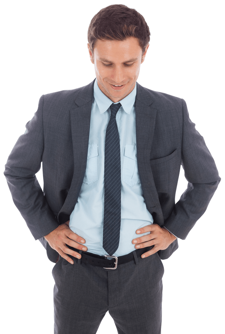 Confident Businessman Standing with Hands on Hips Transparent