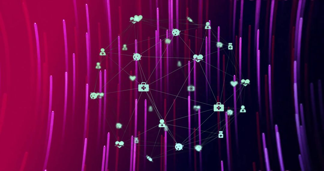 Digital Network with Pink Shapes and Connections