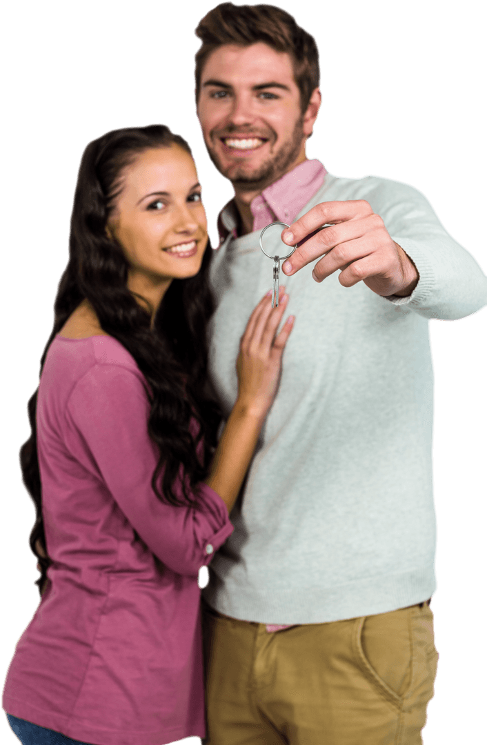 Transparent Couple Holding House Keys Smiling