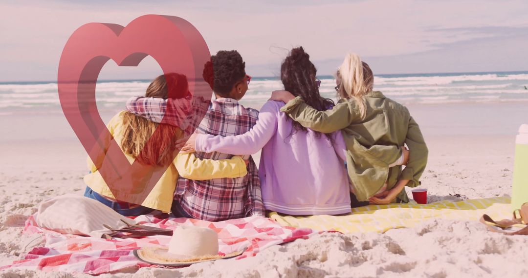 Group of Friends Embracing on Sunny Beach Day