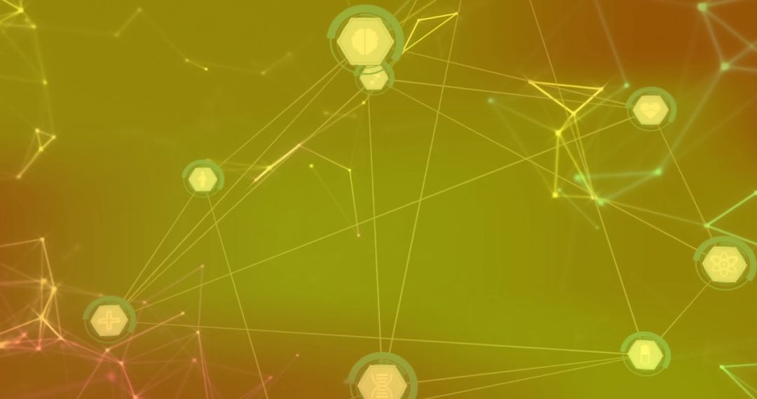 Abstract Digital Network with Futuristic Icons on Yellow Background