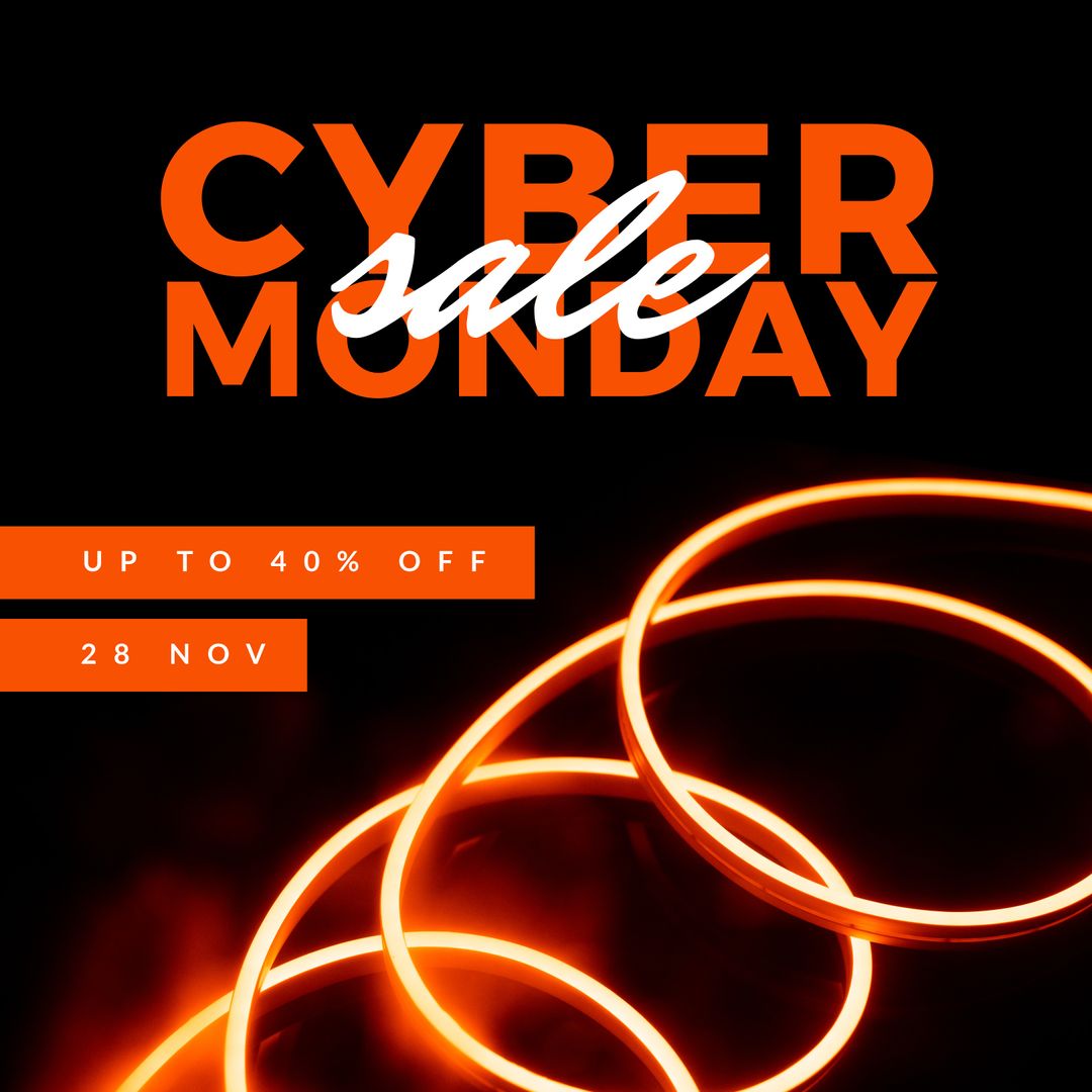 Cyber Monday Sale Neon Graphic with Orange Glowing Rings