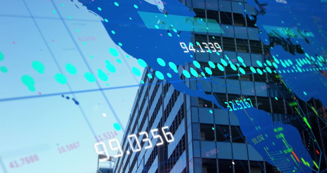 Digital Interface and Global Data Visualization Over Cityscape