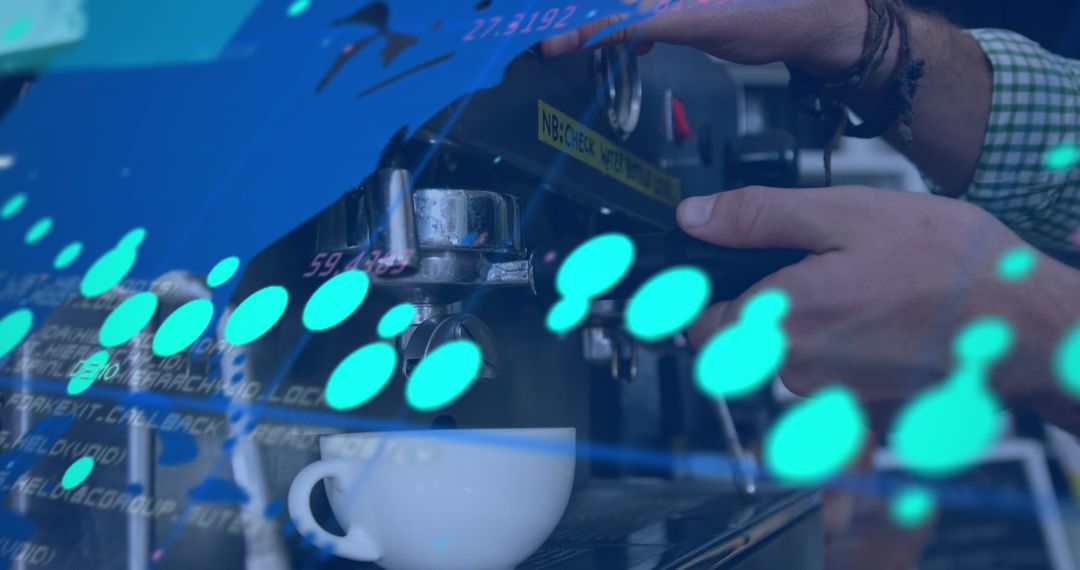 Barista Making Coffee with Digital Interface Overlay