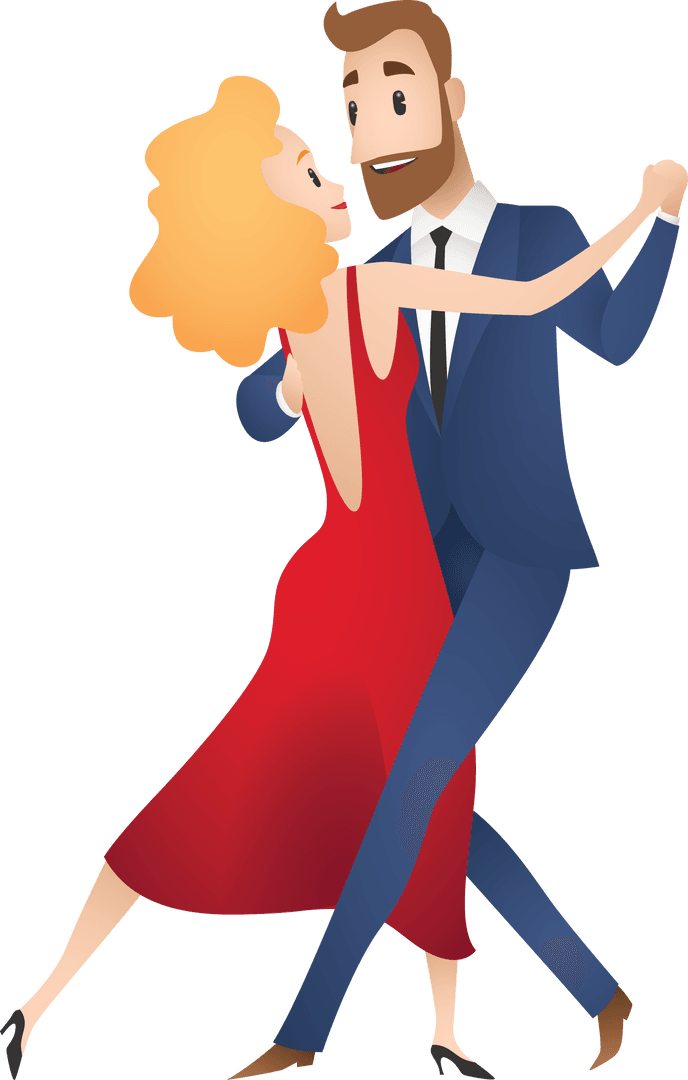 Animated Caucasian Couple Dancing in Romantic Embrace with Transparent Background