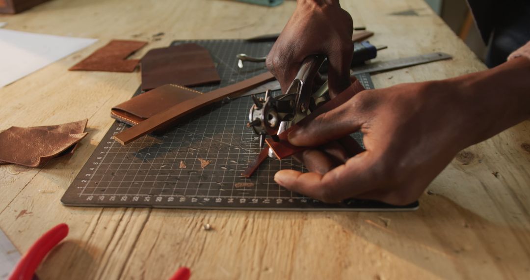 Artisan Craftsmanship with Precision Tooling in Leather Workshop