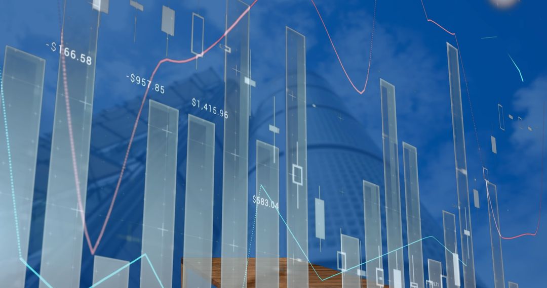 Data Graph Overlay with Skyscraper Background