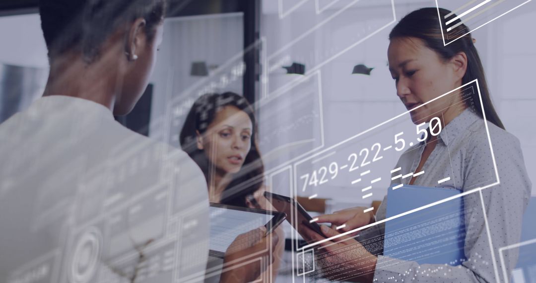 Digital Interface and Diverse Team Collaboration in Modern Office